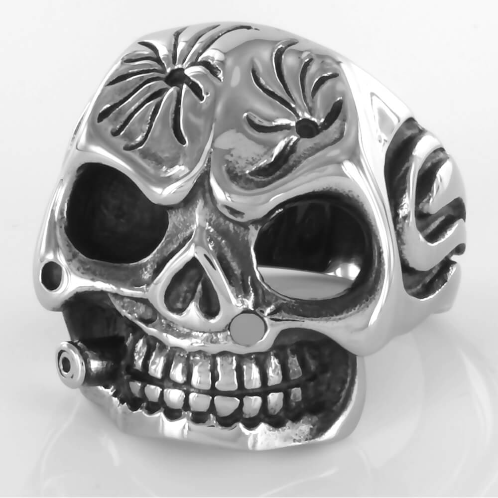 Bague acier Smoking Cigar Big Mafia Ghost Skull