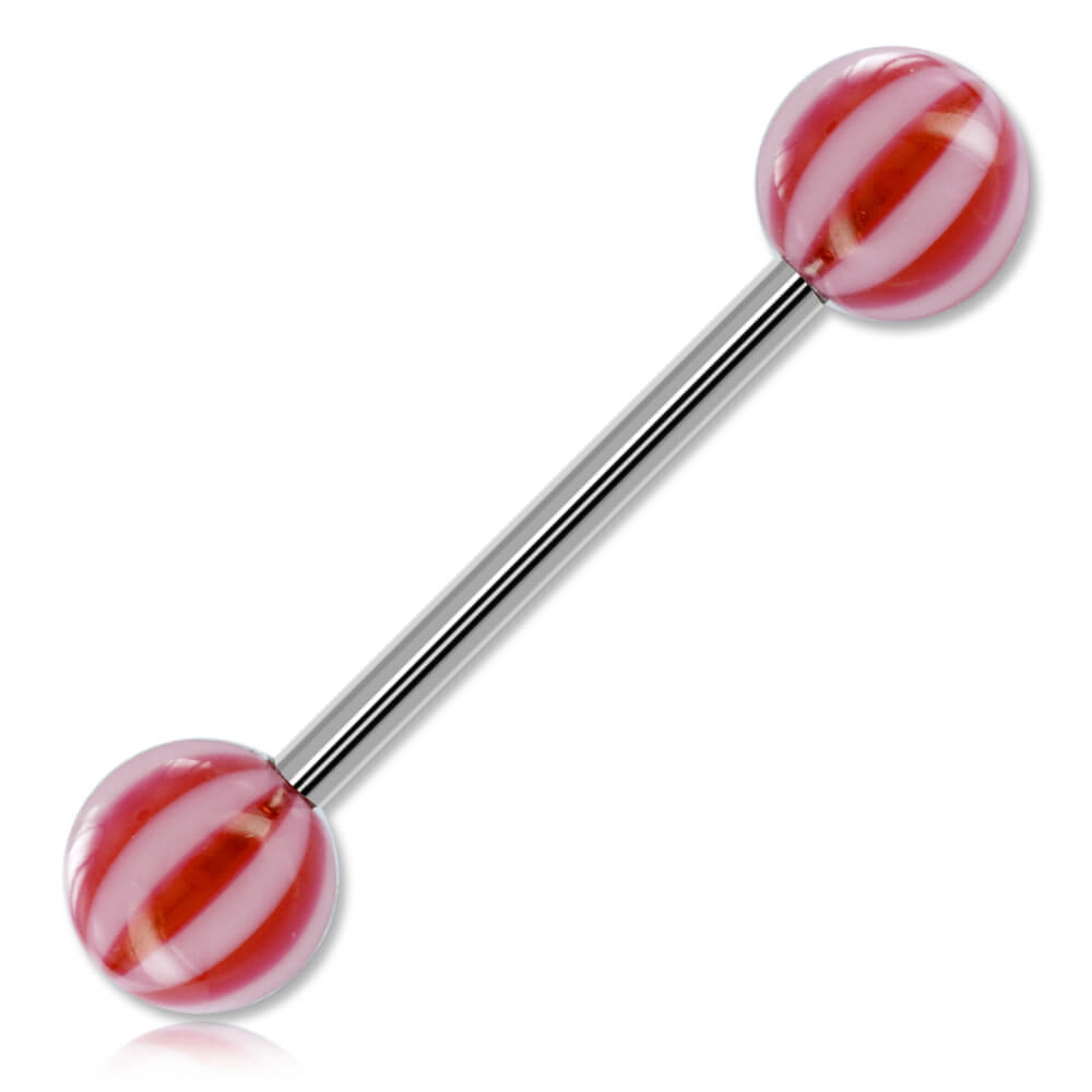 Barbell De Langue Inoki - Acier Chirurgical Avec Boules Acrylique Melon - Longueur 14 Ou 16 Mm