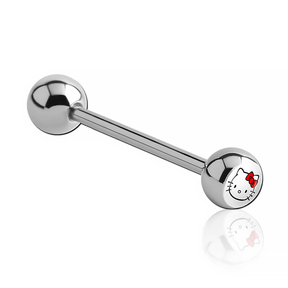 Barbell langue acier boule logo Hello Kitty fond blanc