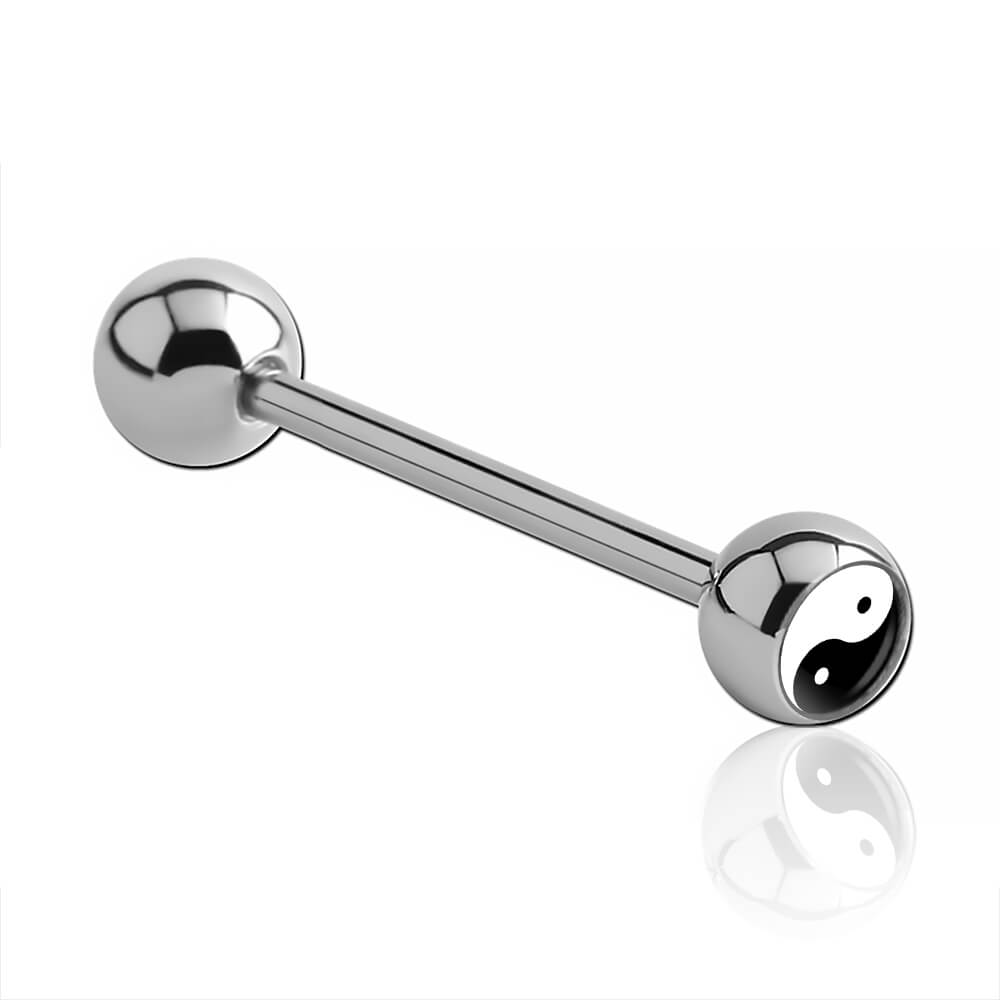 Barbell de langue acier boule logo Yin Yang