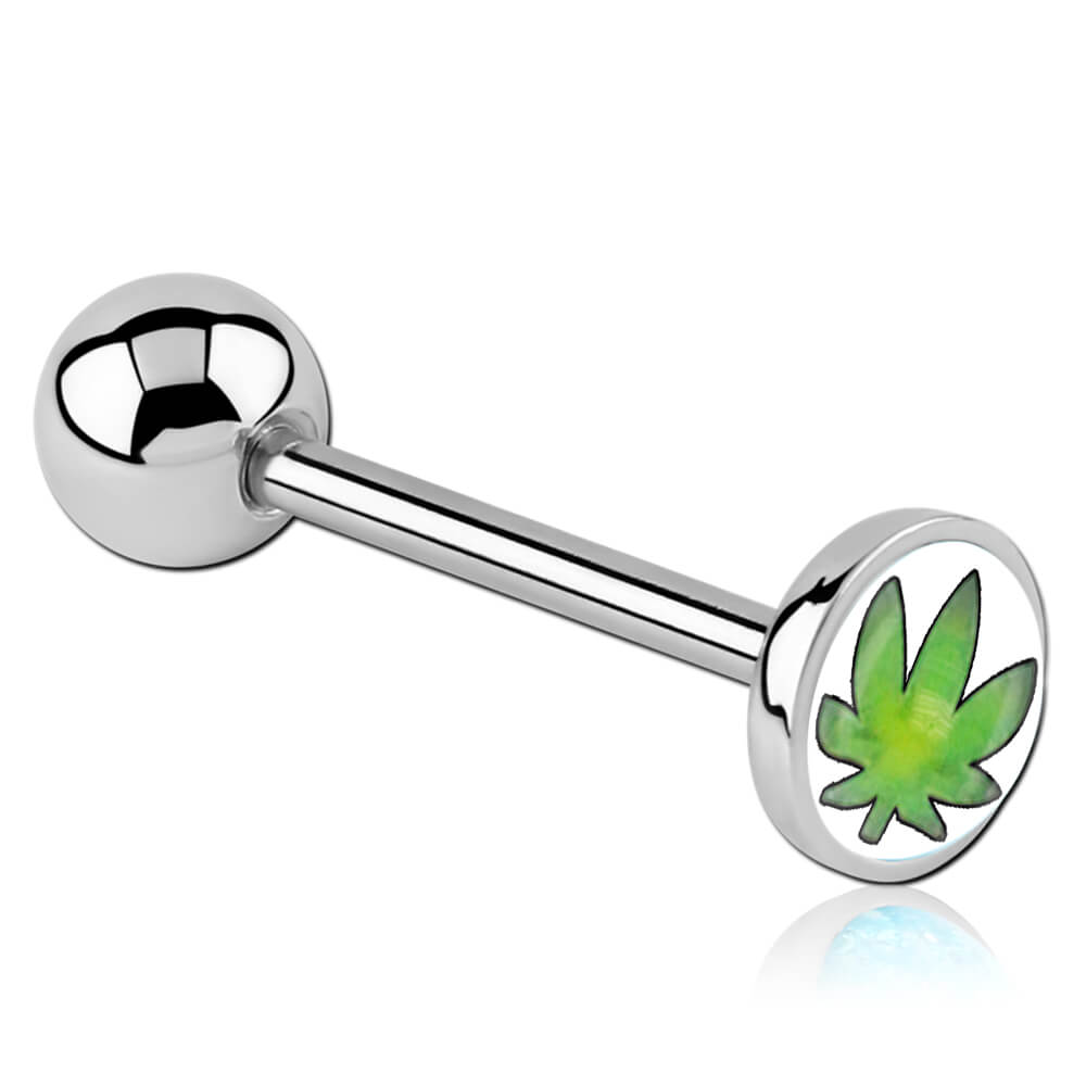 Barbell de langue acier logo Cannabis fond blanc