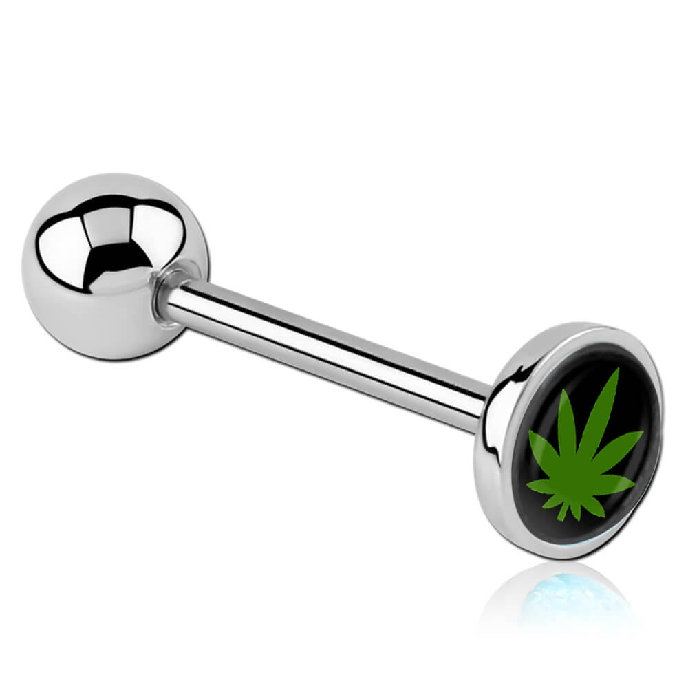 Barbell de langue acier logo Cannabis fond noir