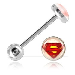 Barbell de langue acier logo Superman blanc