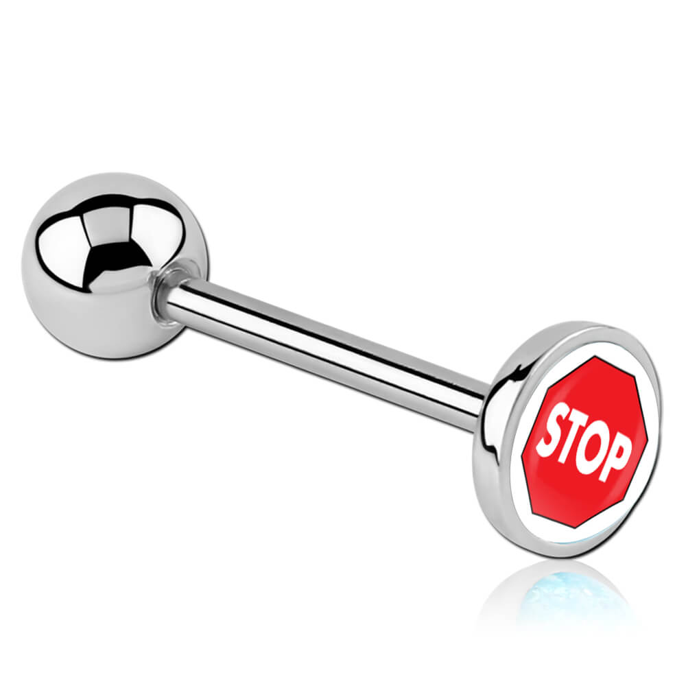 Barbell de langue acier boule logo Panneau Stop