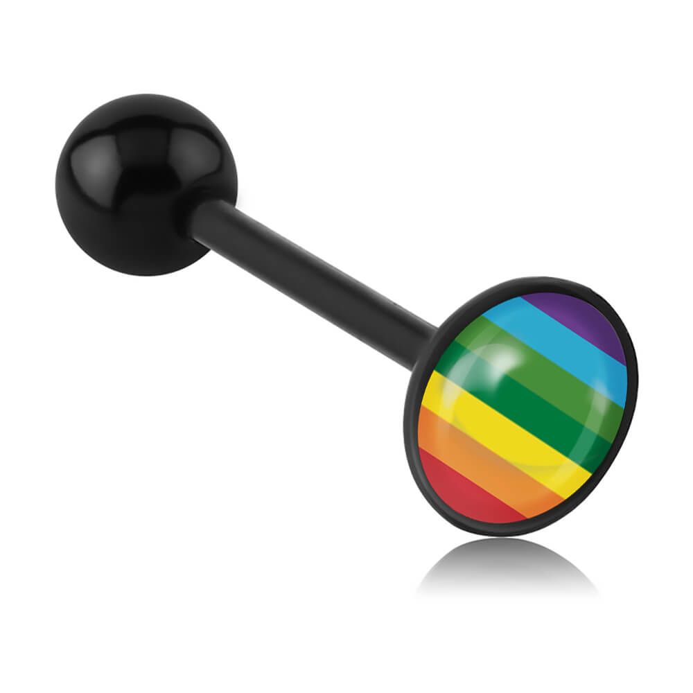 Barbell de langue acrylique logo disque Rainbow Flag