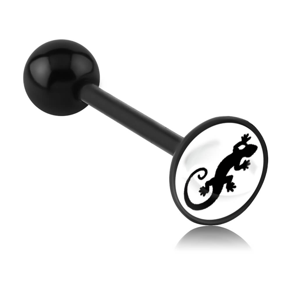 Barbell de langue acrylique logo disque Salamandre