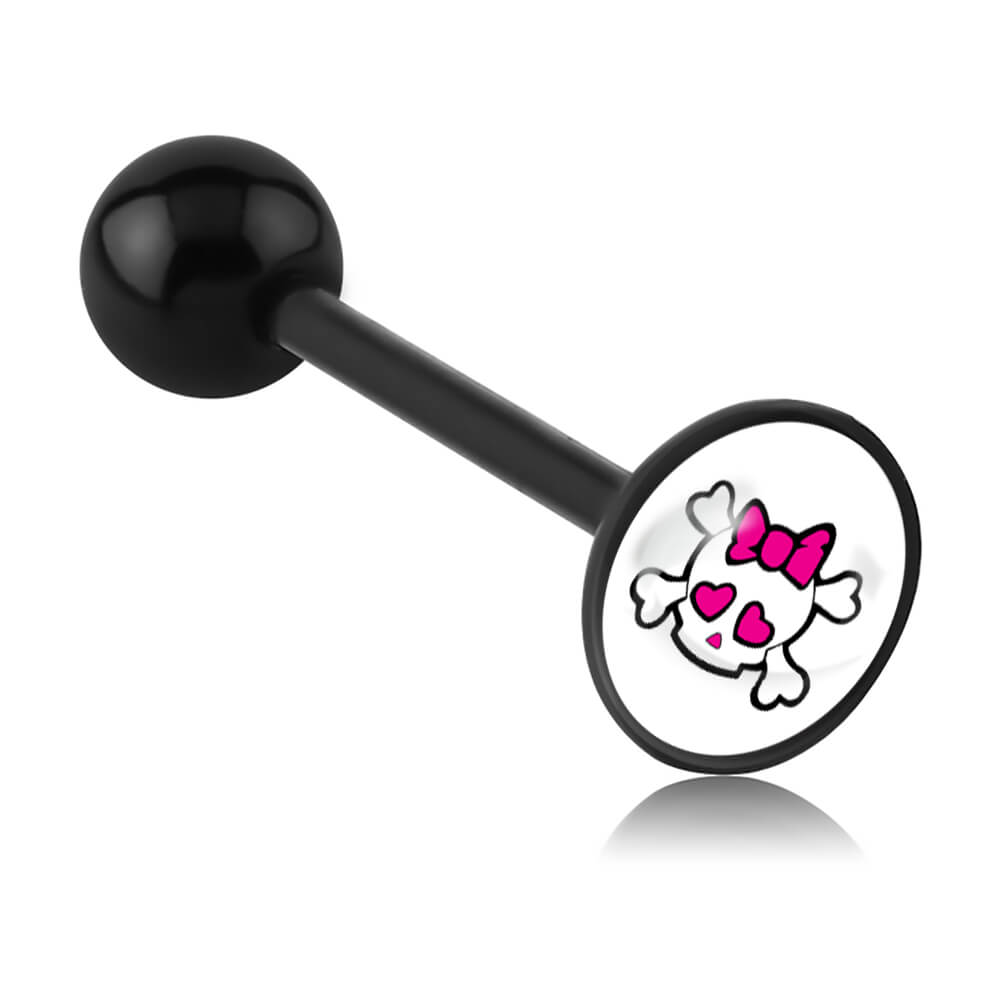 Barbell de langue acrylique logo disque Dead Kitty