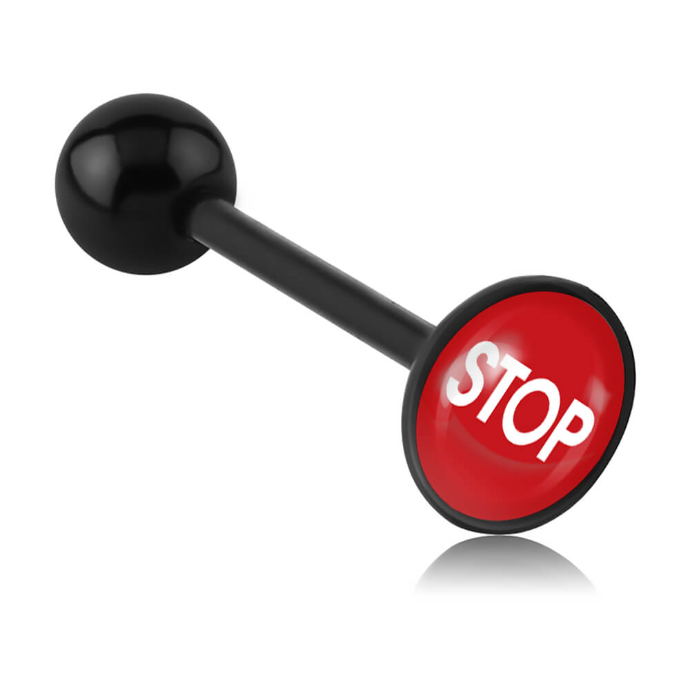 Barbell de langue acrylique logo disque Stop