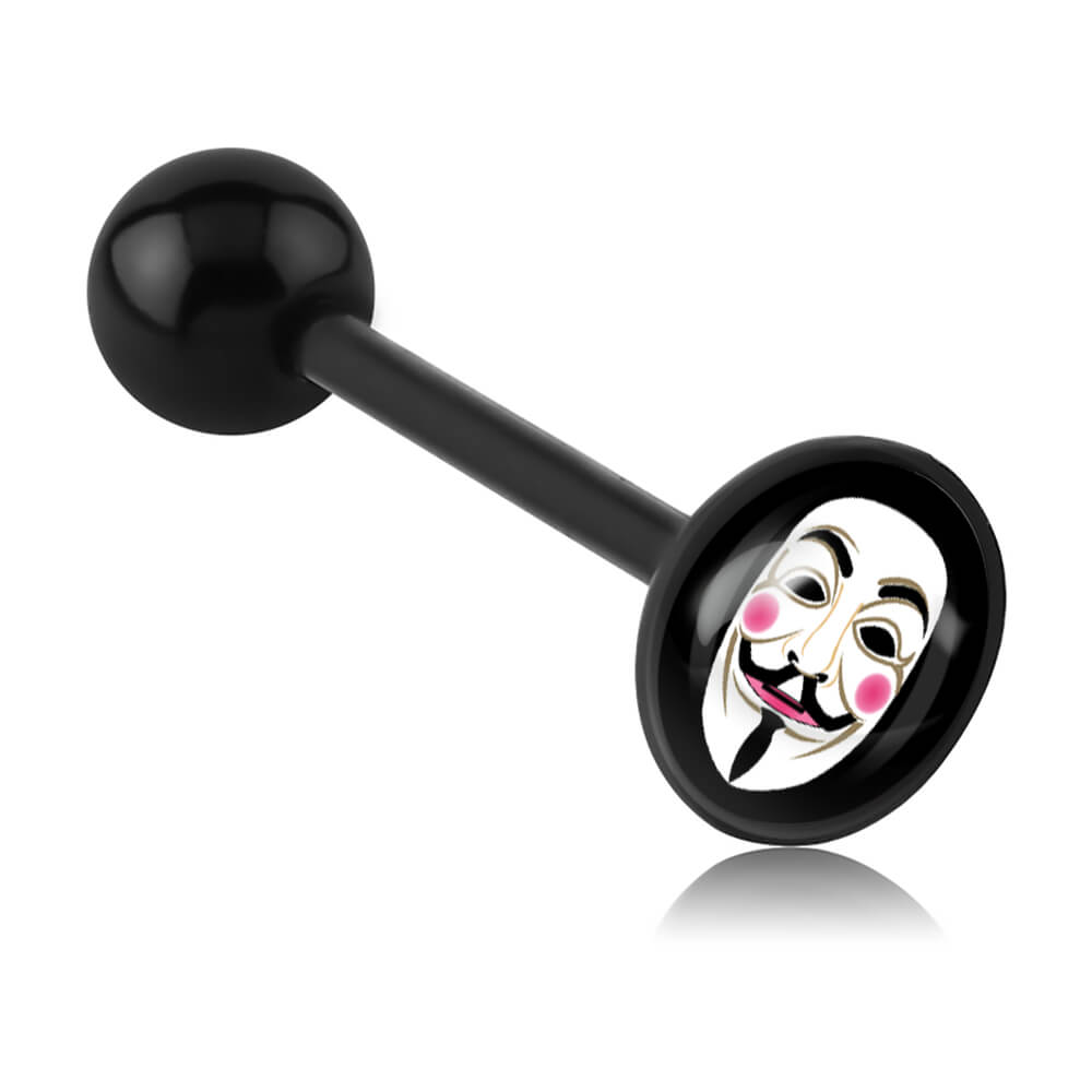 Barbell de langue acrylique logo disque Anonymous