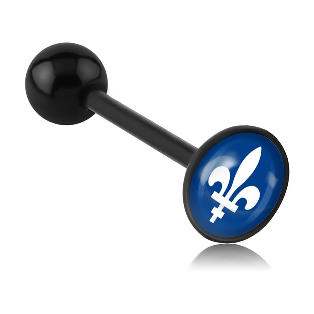 Barbell de langue acrylique logo disque Fleur de Lys