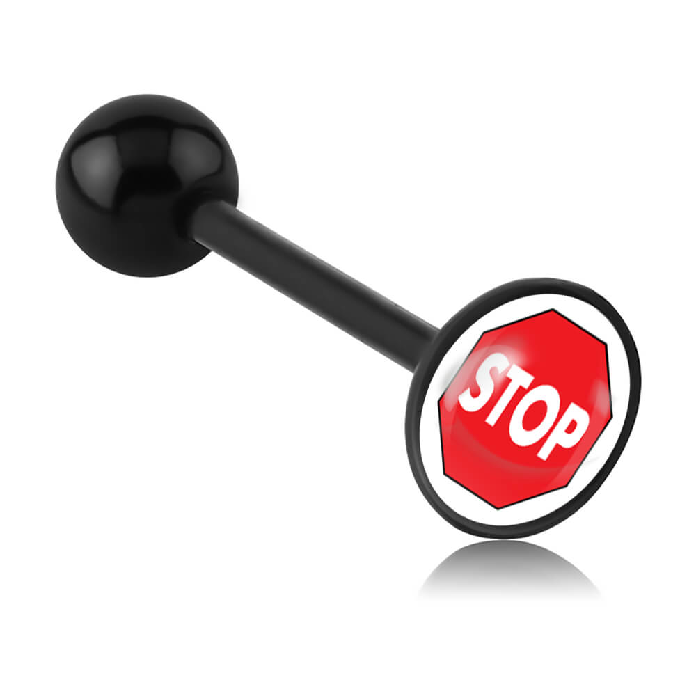 Barbell de langue acrylique logo disque Panneau Stop