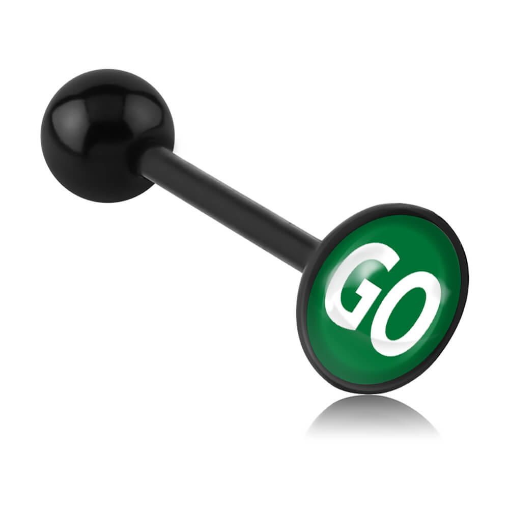Barbell de langue acrylique logo disque Go