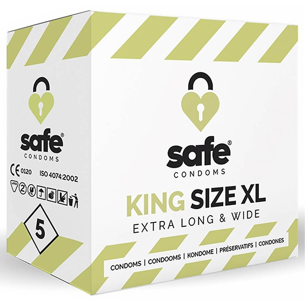 Préservatifs masculins latex larges Safe Condoms King Size XL x5