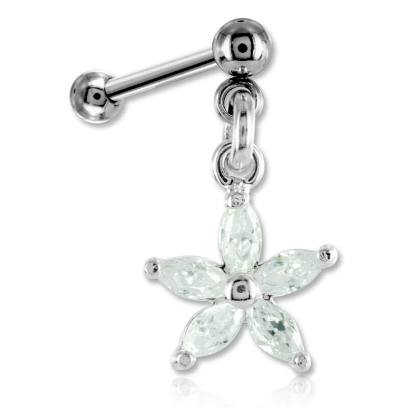 Bijou de tragus et cartilage Fleur cristal