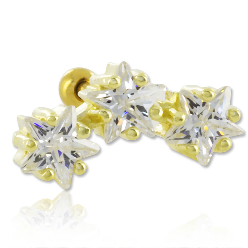 Bijou de cartilage et tragus plaqué or 14k Tristars