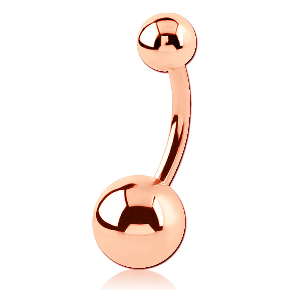 Banane de nombril acier plaqué or rose 18k avec boules