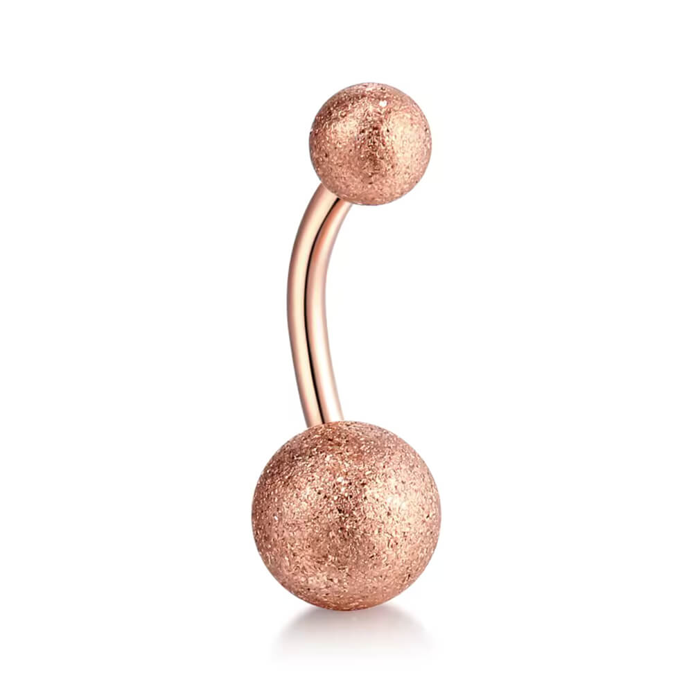 Banane de nombril acier plaqué or rose 18k boules sablées