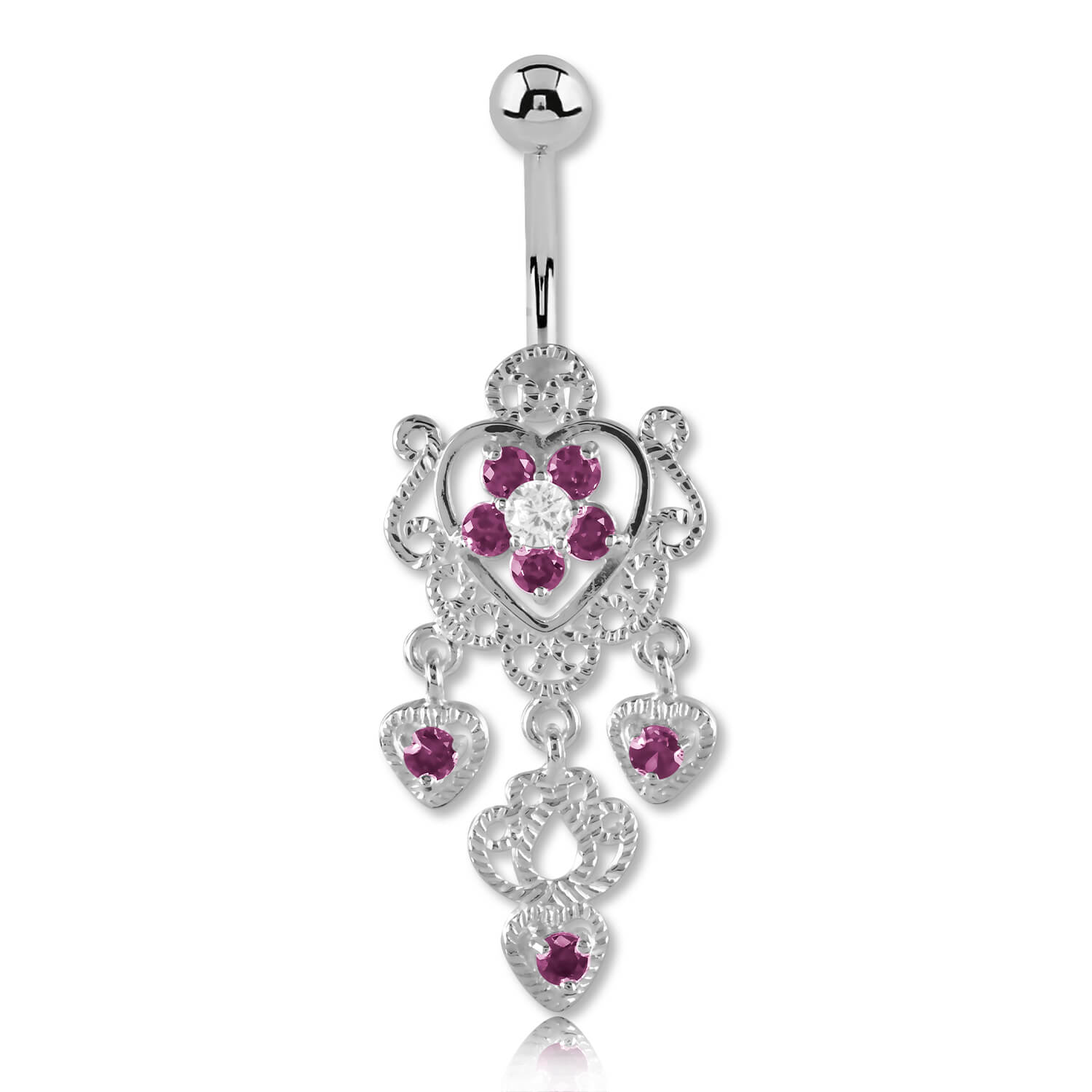 Banane de nombril argent articulée cristal de Swarovski Coeur Royal