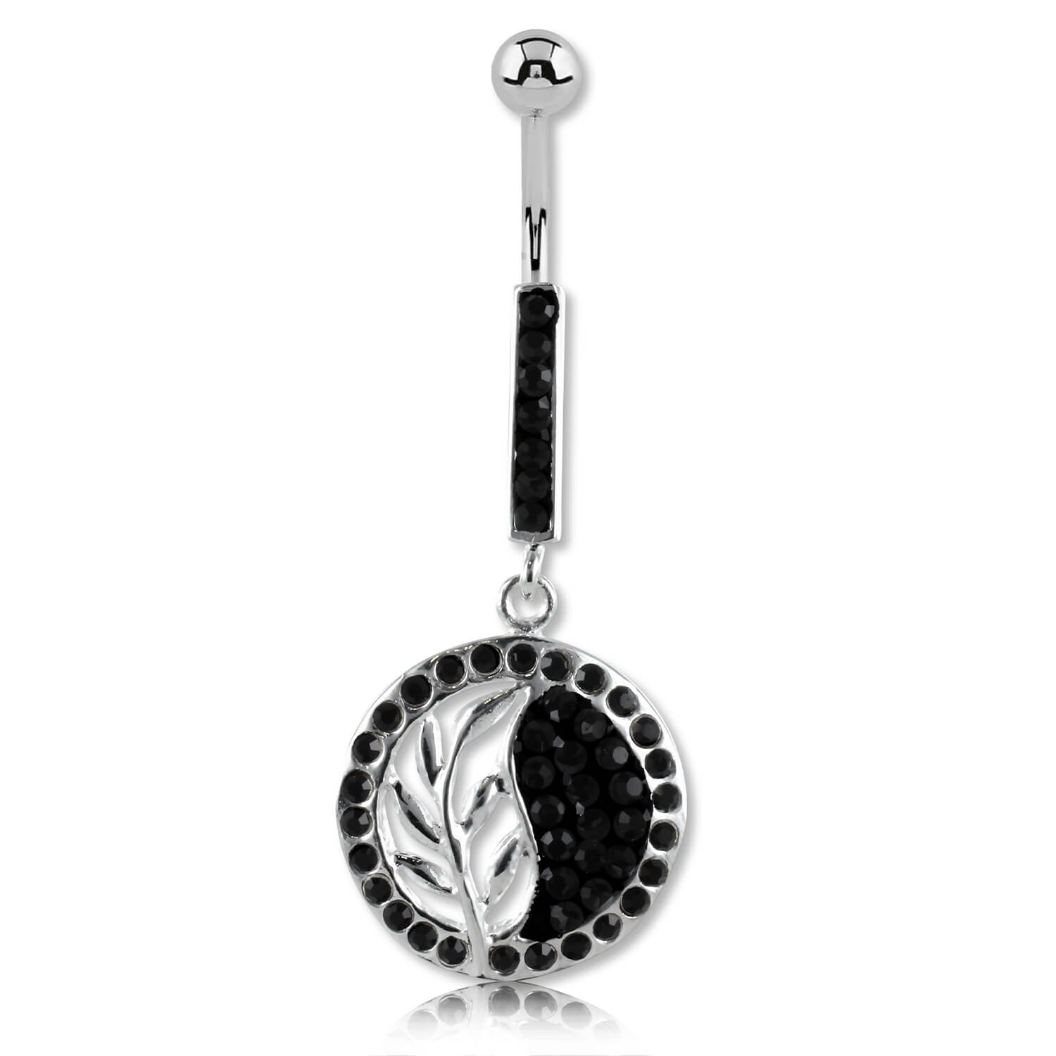 Banane de nombril argent articulée cristal de Swarovski Yin Yang