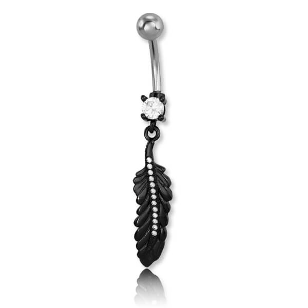 Banane de nombril acier noir Plume et micro setting