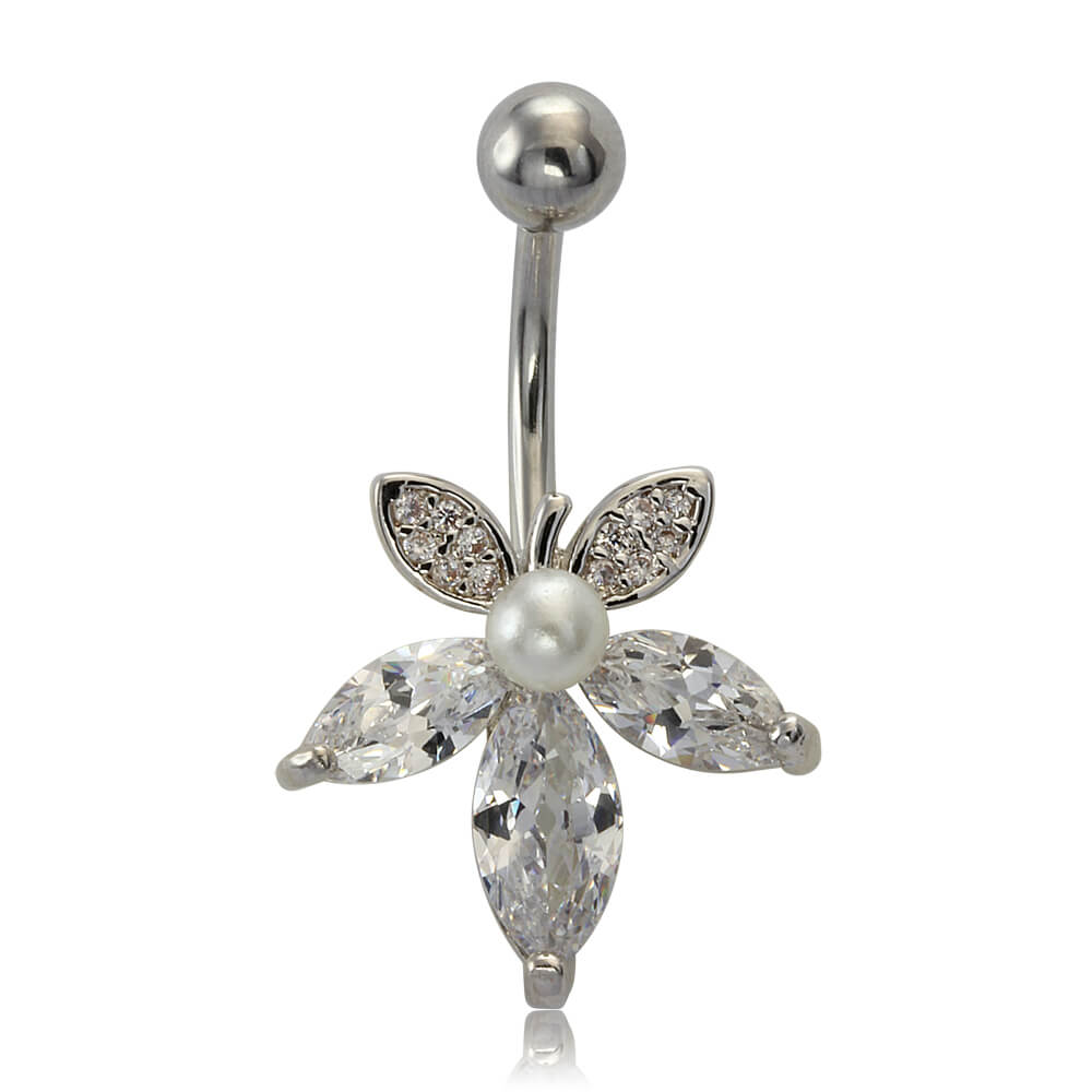 Piercing Nombril Coccinelle - Acier Chirurgical Rhodium - Tige 10mm Boule 5mm - Bijou Corps Motif Coccinelle Strass