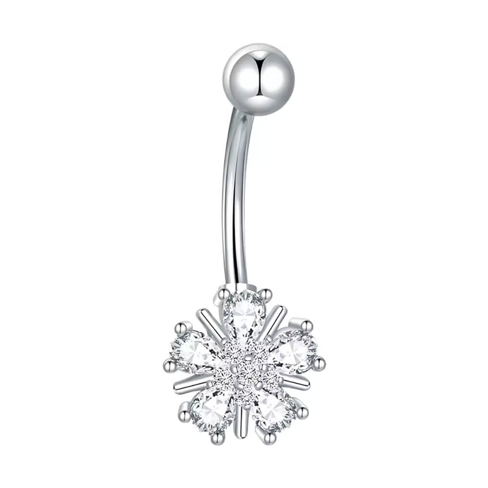 Banane de nombril acier et Zirconium Fleur des Neiges