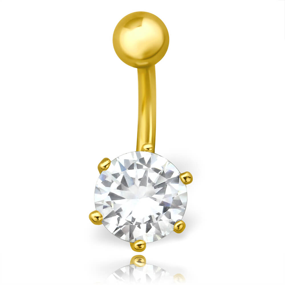 Banane de nombril Acier Gold Cristal rond 8mm