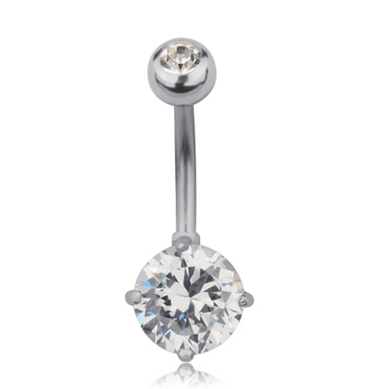 Piercing banane de nombril titane grand cristal rond