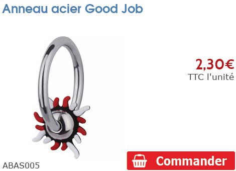 Inoki - Anneau Acier Avec Boule Pierre Jaspe Bréchique - Jonc/Tige 1.2 Mm, Diamètre 8 Mm, Boule 4 Mm