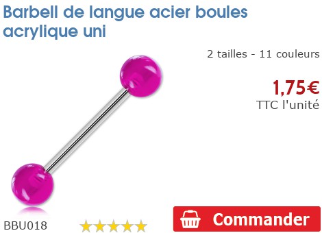 Barbell De Langue En Acier Chirurgical - Boules Acrylique Melon - Tailles 14mm/5mm Ou 16mm/6mm - 4