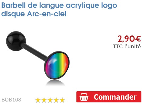 Barbell de langue acrylique logo disque Arc-en-ciel - BOB108
