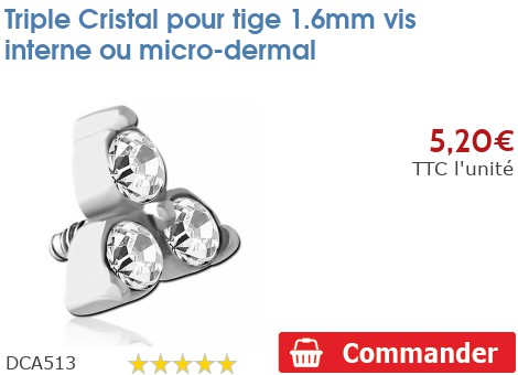 Triple Cristal Inoki Pour Piercing - Tige 1.6mm, Cristal Autrichien - Micro-dermal Ou Labret