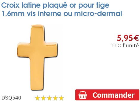 Croix Latine Plaqué Or 18K Pour Piercing 1.6mm - Bijou Micro-Dermal Et Labret