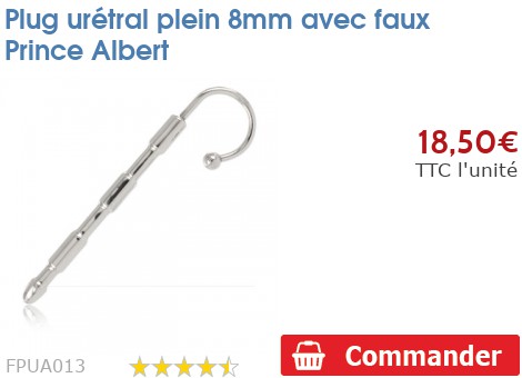 Plug Urétral Plein 8mm Avec Faux Prince Albert - Métal Argenté - Sex Toy Homme Sans Phtalate