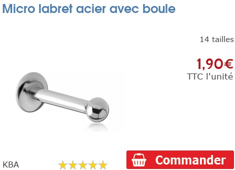 Piercing Labret Acier chirurg 1,2x8 mm Boule ø 3 mm Rayures Fushia blanc PIE0462