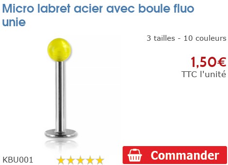 Micro Labret En Acier Chirurgical Avec Boule Fluo Unie – Longueur 8 Ou 9 Mm – Diamètre 2,5 Ou 3 Mm – Piercing Lèvre, Cartilage
