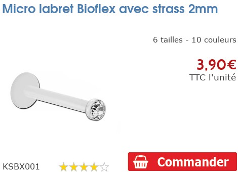 Micro Labret Bioflex Avec Strass 2mm Inoki - Biocompatible, Sans Métal