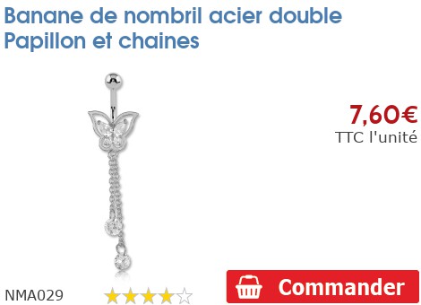 Piercing Nombril Acier – Forme Papillon – Tige 20 Mm – NEUF Sans Emballage