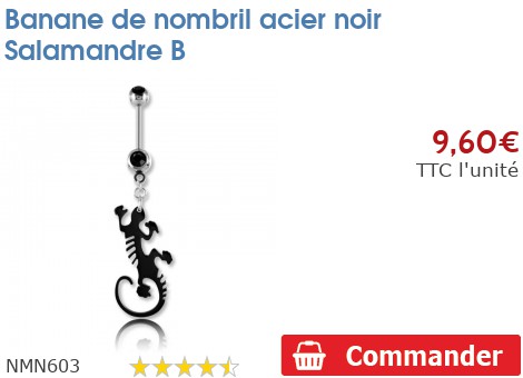 Piercing Nombril Acier Salamandre Avec Strass - Tige Courbe 10mm, Boule 5mm Dévissable - Bijou Corps Motif Détaillé