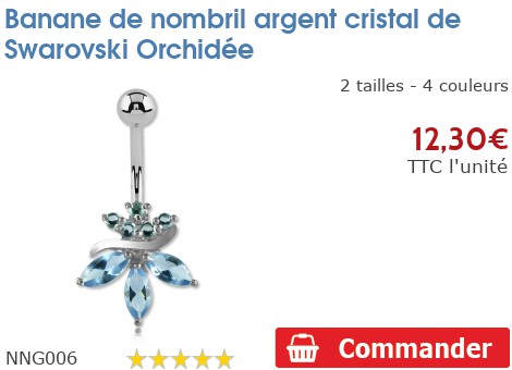 Tata Gisèle Piercing Banane Nombril En Acier Chirurgical 316L Et Cristal - Papillon Argenté Pavé De Cristal - 20 Mm - (Aigue Marine