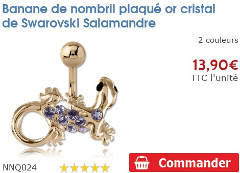 Banane De Nombril Inversée Argent Cristal Autrichien Motif Salamandre - Piercing Nombril Élégant